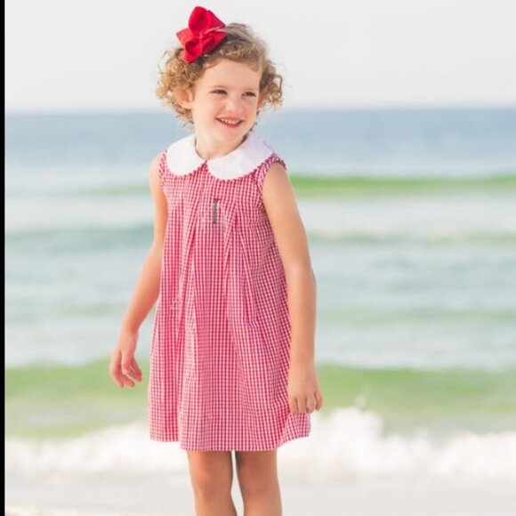 NWT The Proper Peony Stewart Sailboat Embroidered Red Gingham Pleated Dress 2T